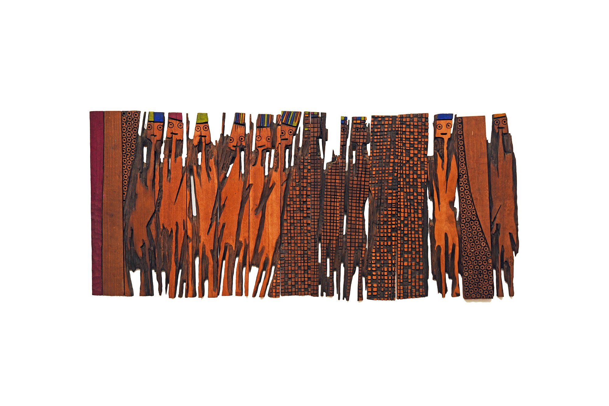 El Anatsui, 1993, Incised wood panels, 14 panels, signed and dated El 1993 on the 14th panel, , 62 x 141cm (24.4 x 55.9 in (1).jpg