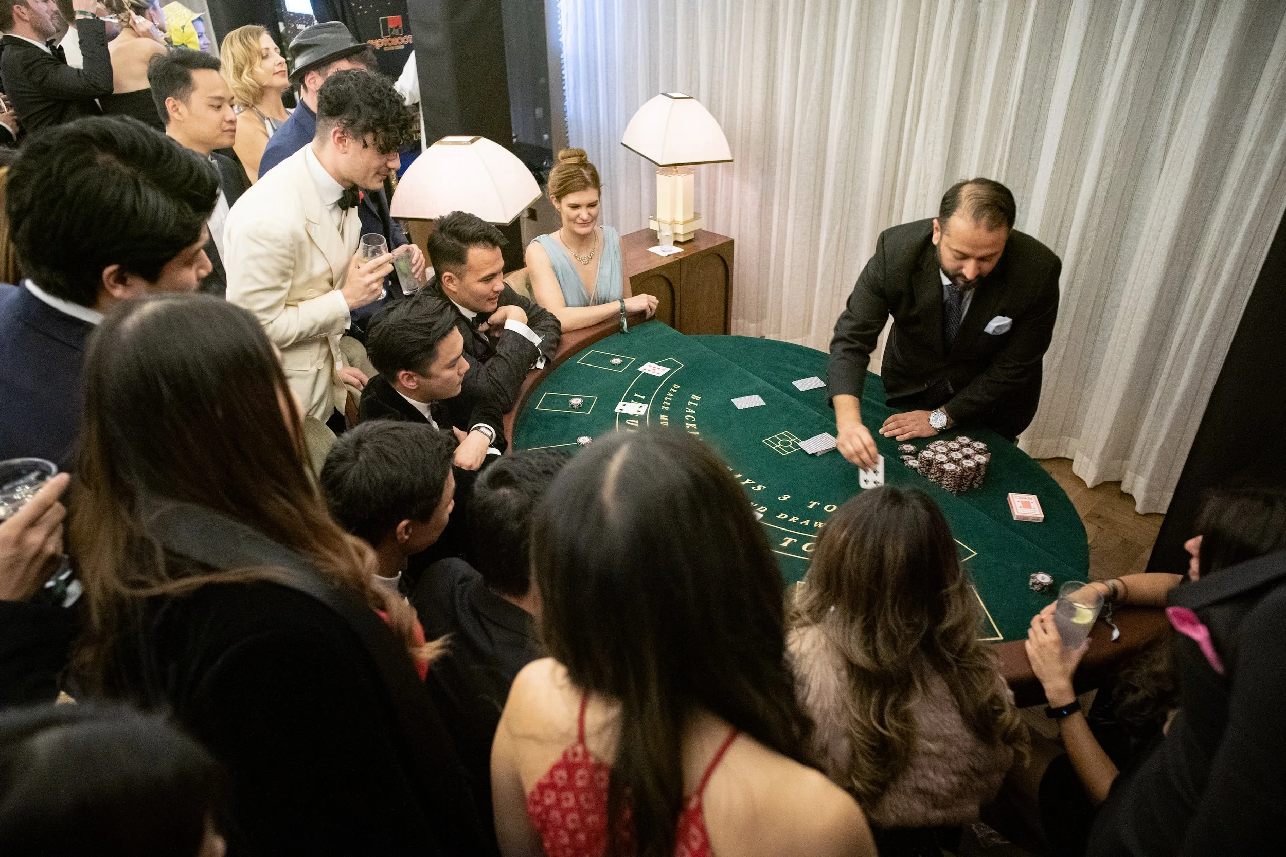 Soho House Hong Kong Monte Carlo themed casino floor for New Year's Eve event