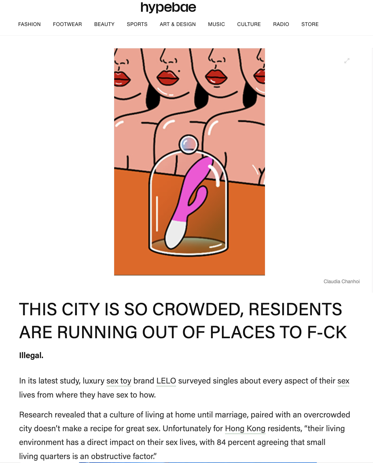 Hypebae media coverage of LELO intimate wellness and sexual health research