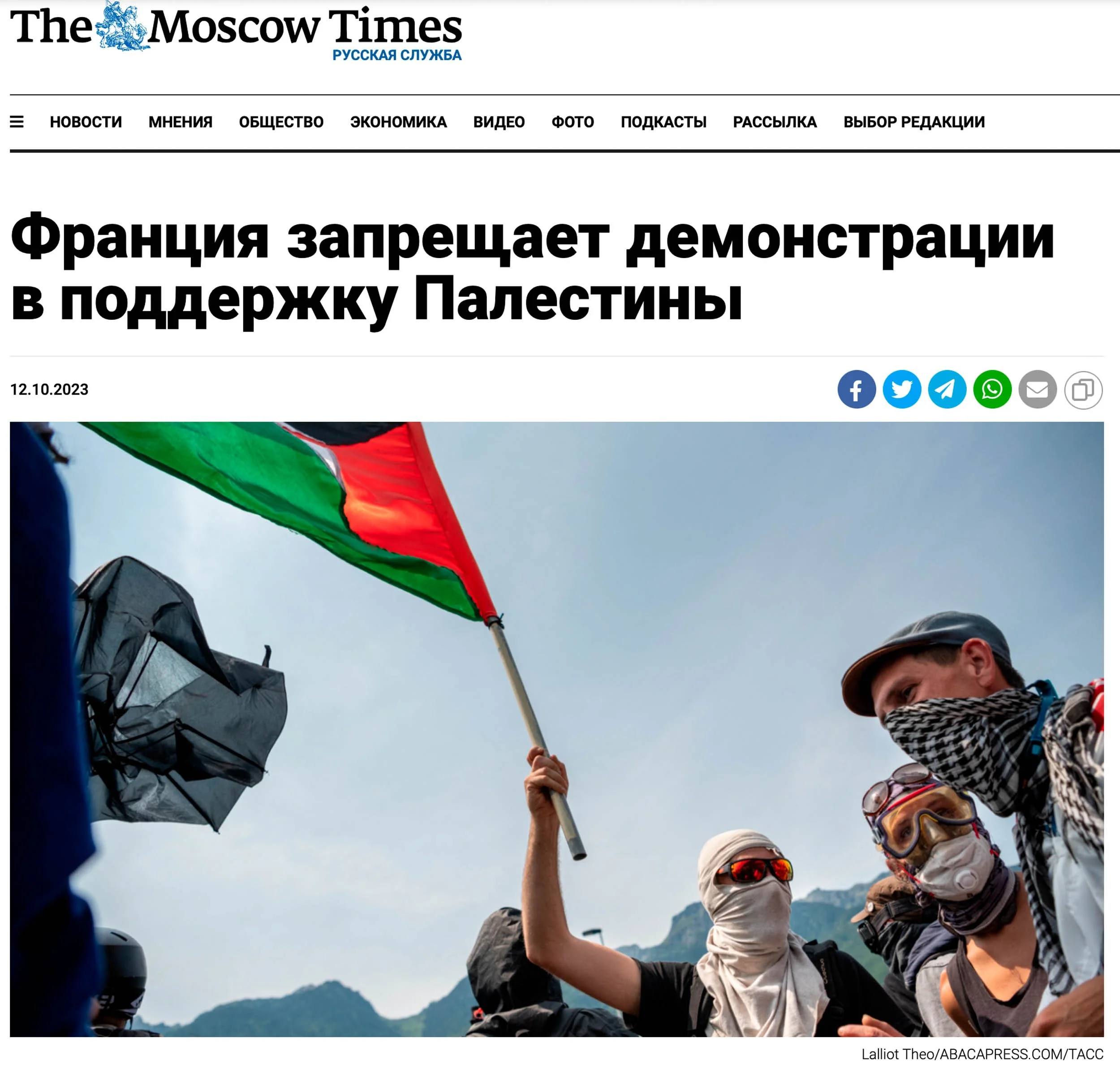 Groupe de manifestants avec bandanas et masques, certains portant des lunettes de protection, lors d'une manifestation en plein air, avec des montagnes en arrière-plan. Un manifestant tient un drapeau palestinien.