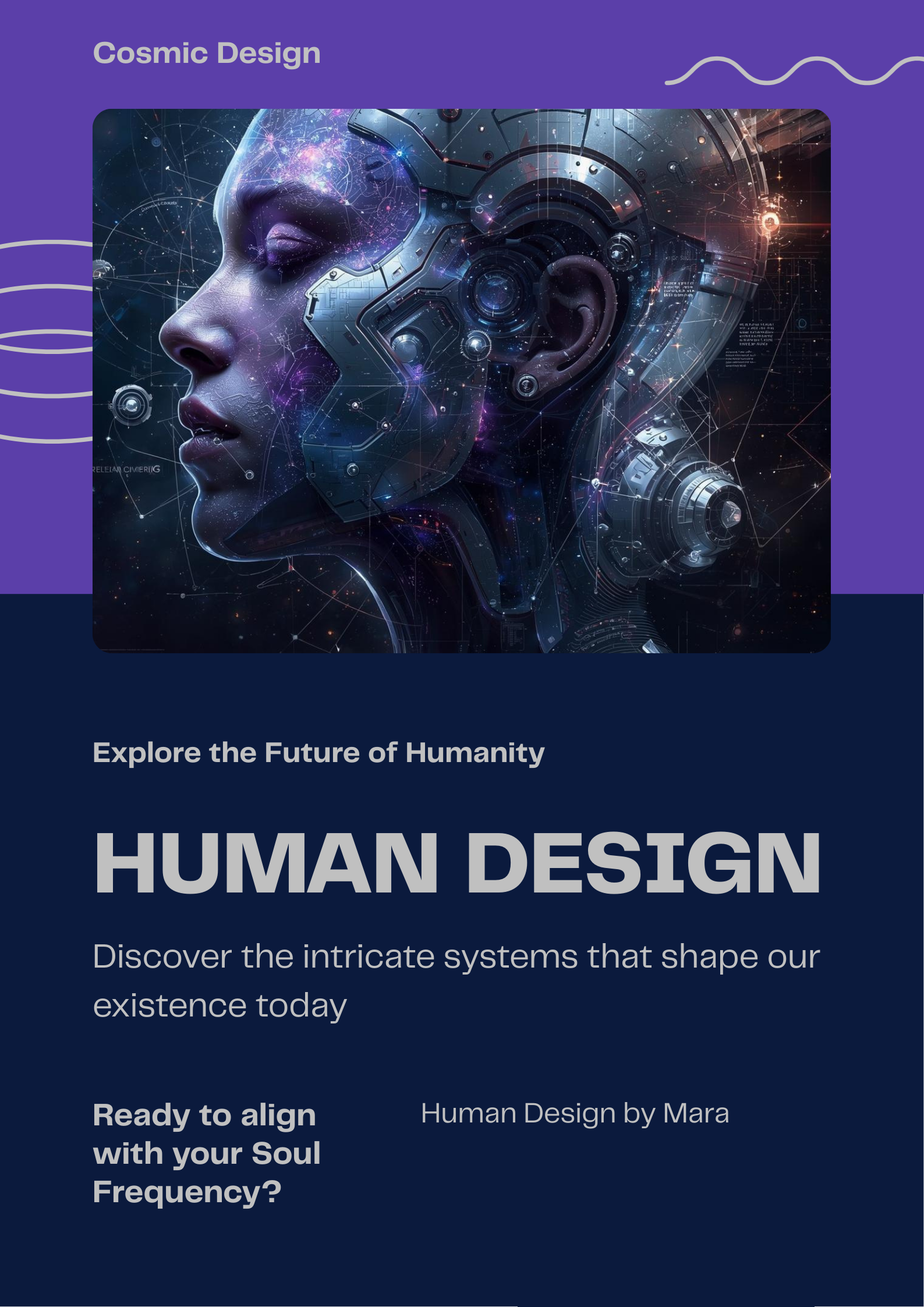 A digital illustration of a human face blending with futuristic and cosmic elements, representing the concept of human and artificial intelligence integration.