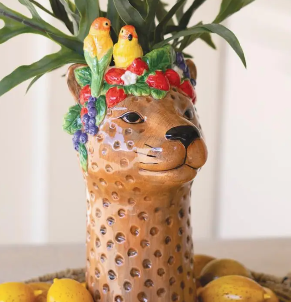 Ceramic Tropical Cheetah Vase