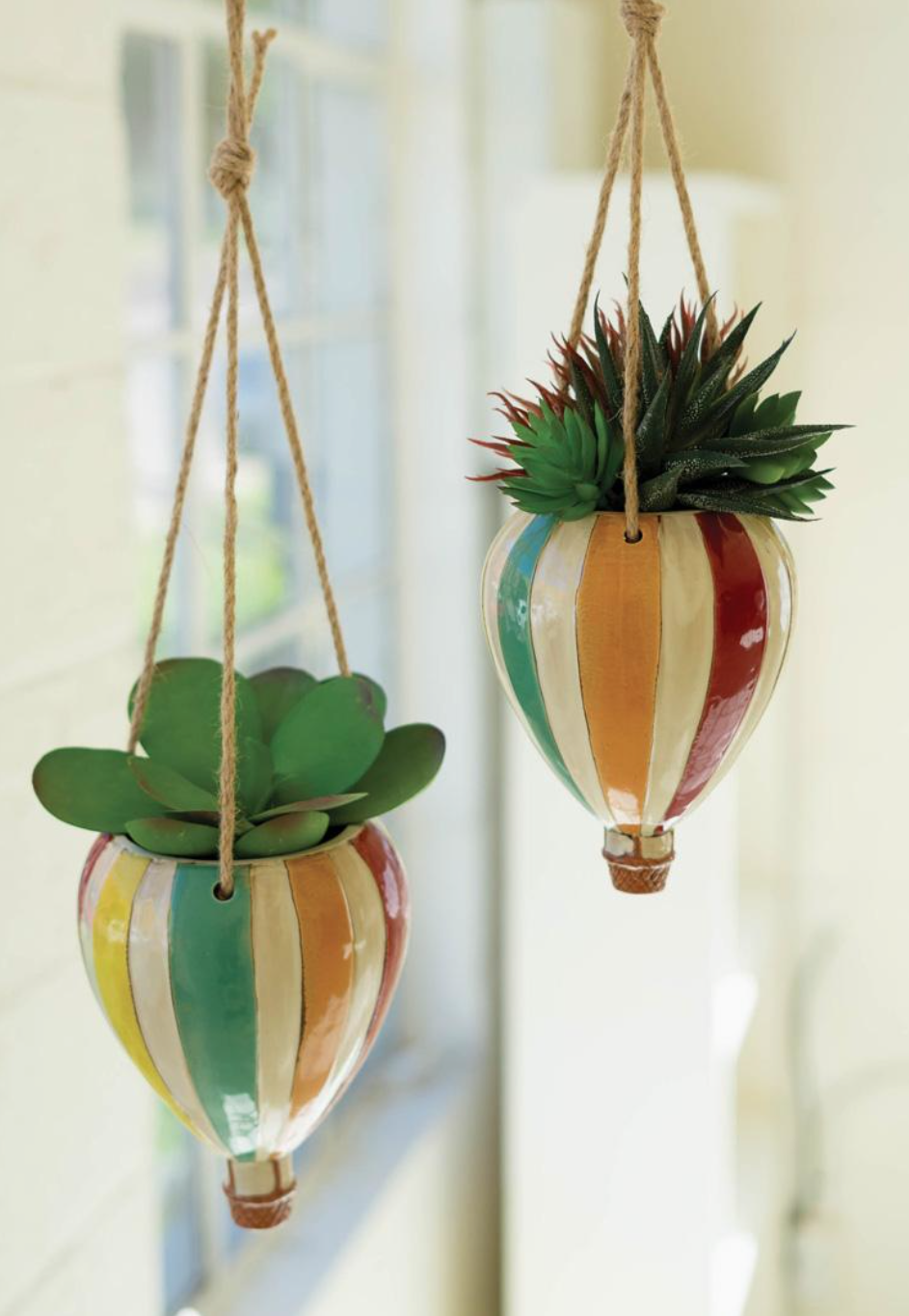 Set of Two Ceramic Hot Air Balloon Hanging Planters