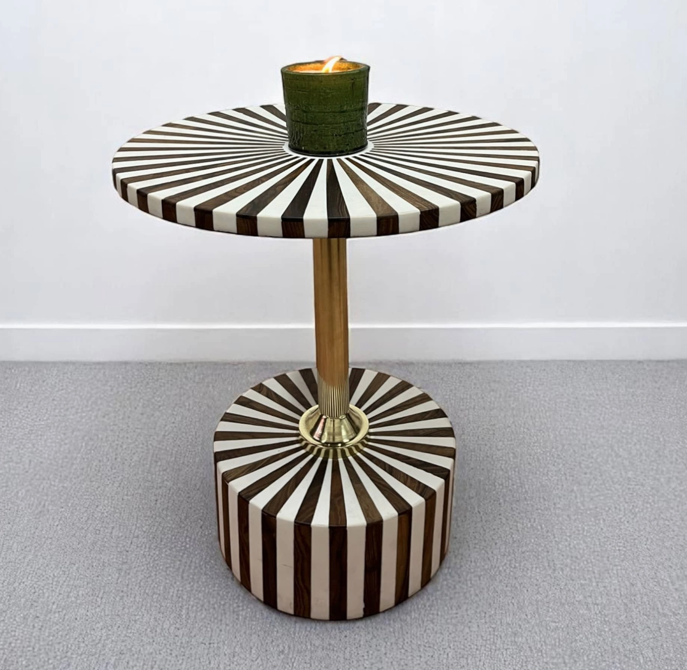 White Resin and Walnut Wood Folding Side Table – Handmade Modern Accent Table