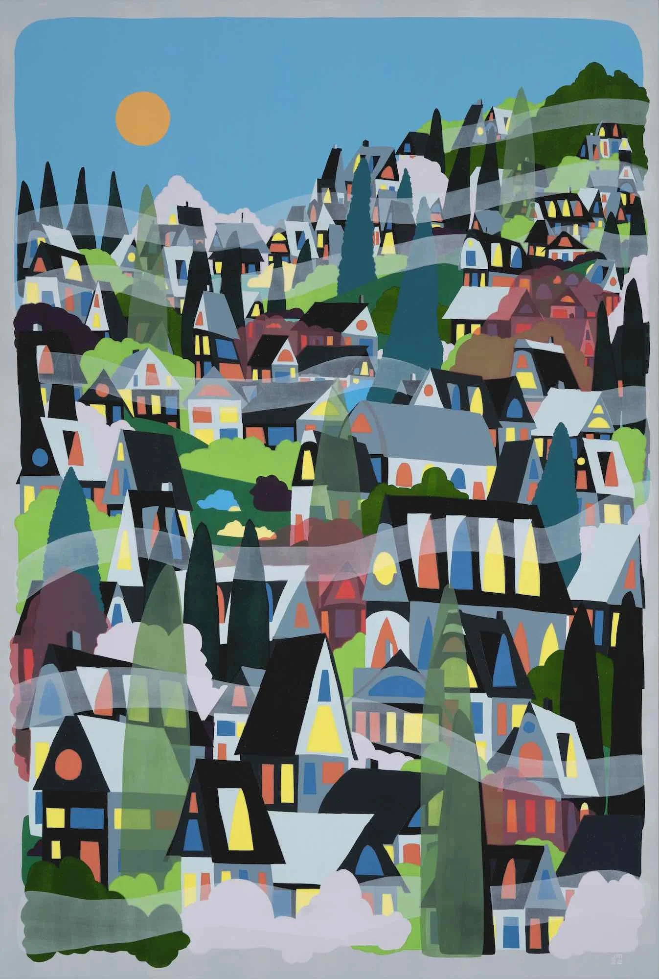Misty Hill Moon, Jude Morales, Acrylic on Canvas,  2022, 60 x 40 x 1.5 inches. Private collection.