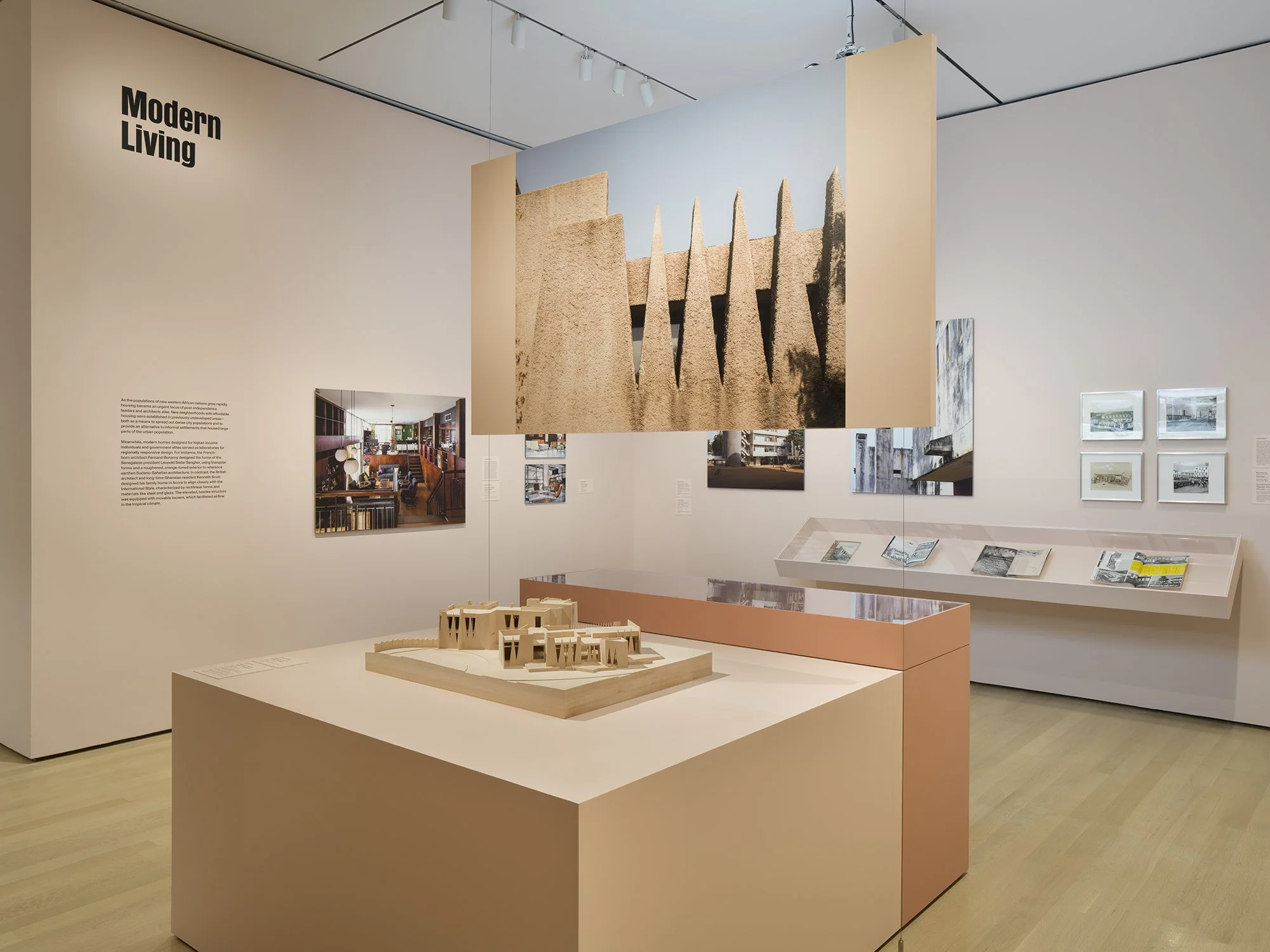 Installation view, Architects of Liberation: Modernism in Western Africa, on view at The Museum of Modern Art