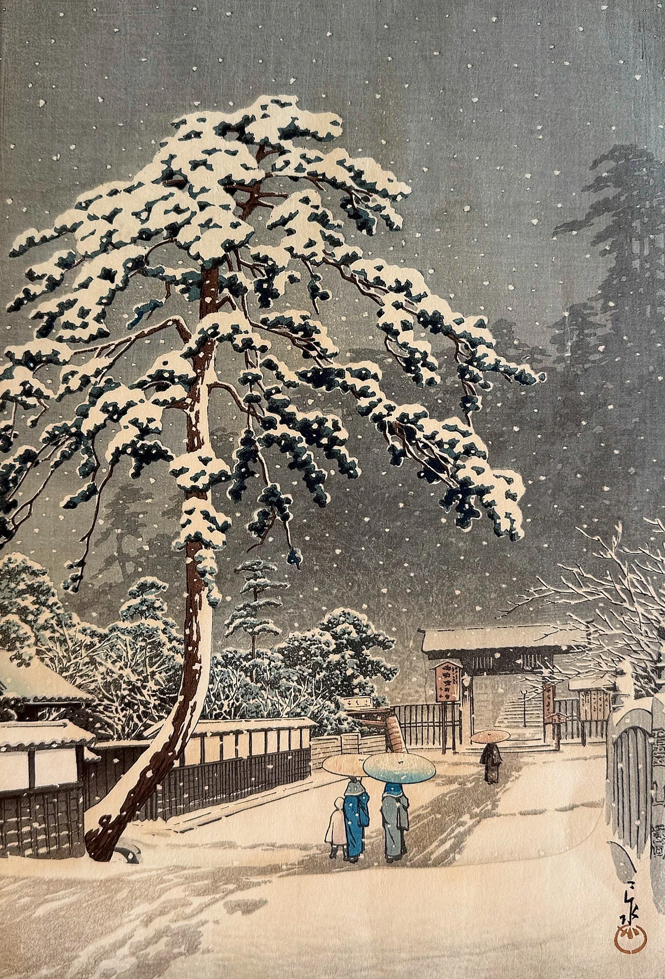 Snow at Honmonji Temple by Kawase Hasui