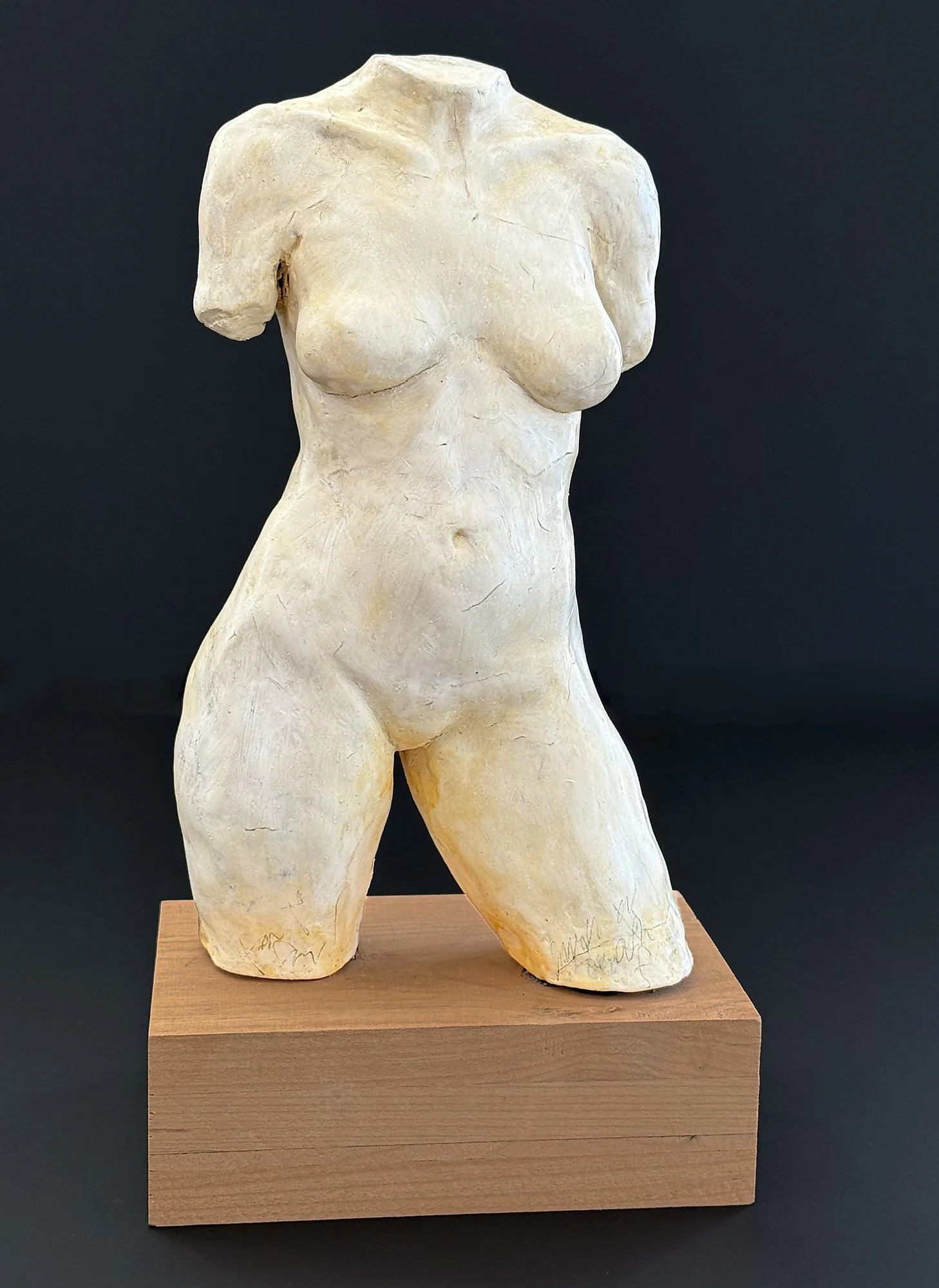 John Van Dreal, Figure #5. Sculpted porcelain, oil, graphite, and gold gilt; white oak stand.