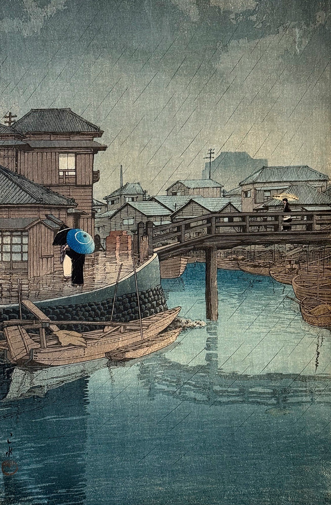 Rain at Shinagawa by Kawase Hasui