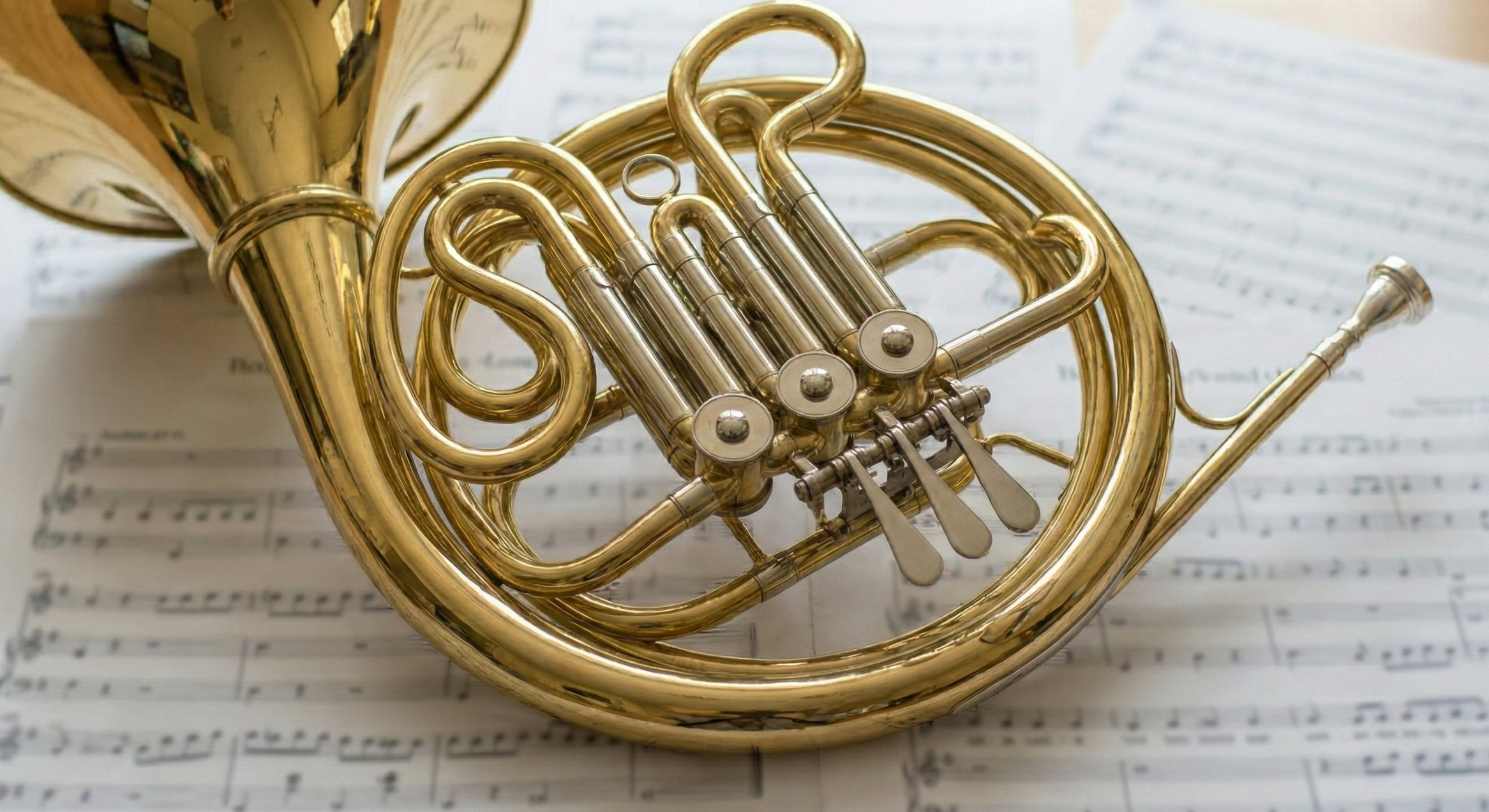 Eine goldene Musikkapelle mit Notenblättern im Hintergrund.