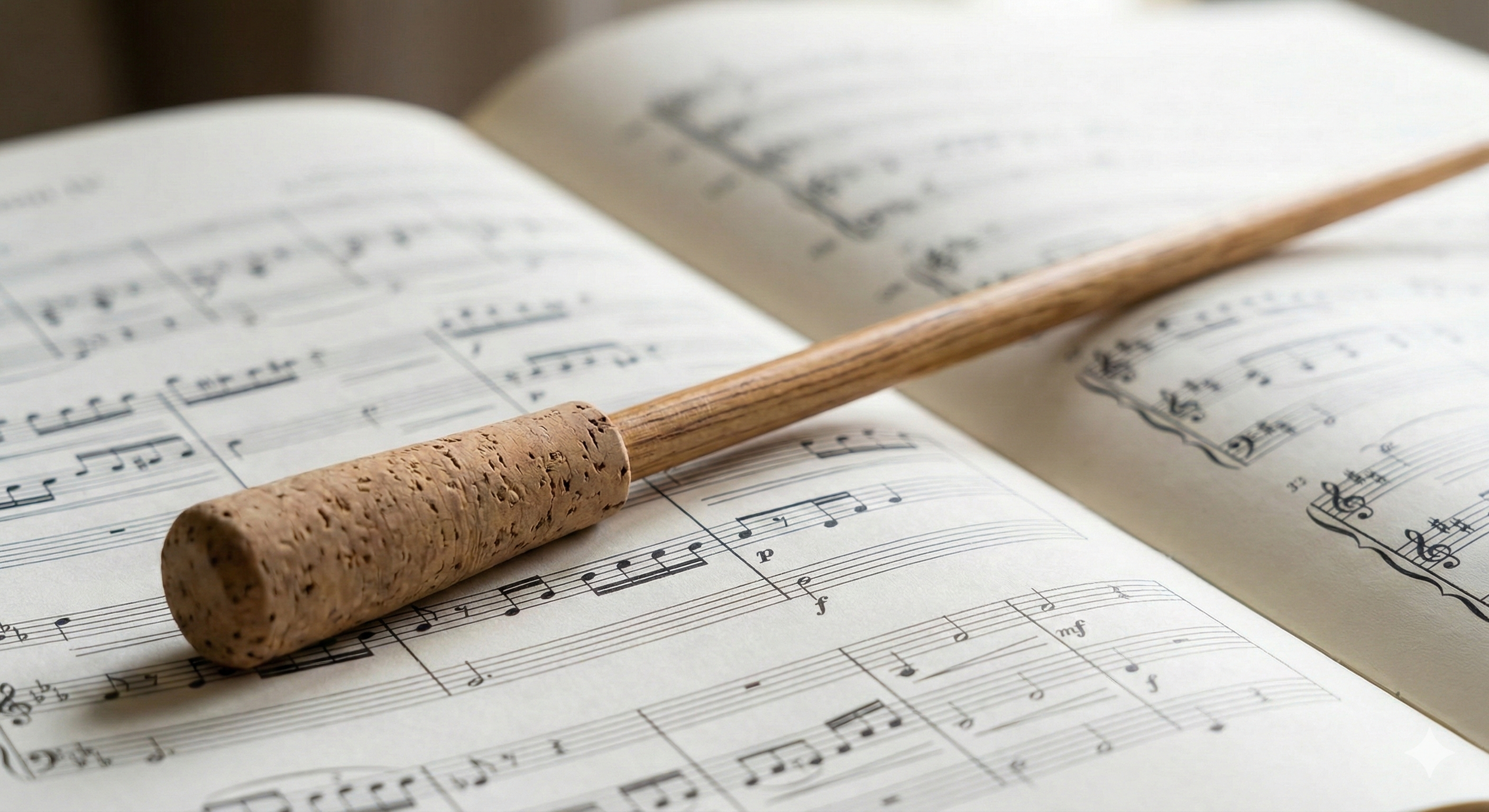 Notenblatt mit einer Holzklopfwaffe darauf.