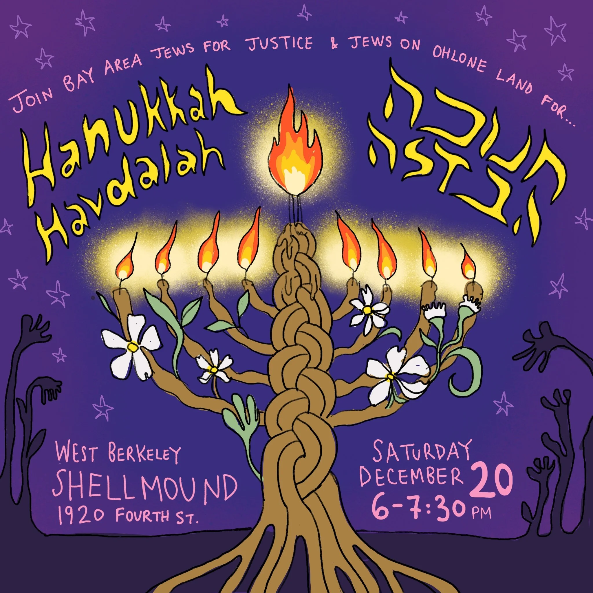 Havdallah flyer for Bay Area Jews for Justice and Jews on Ohlone Land
