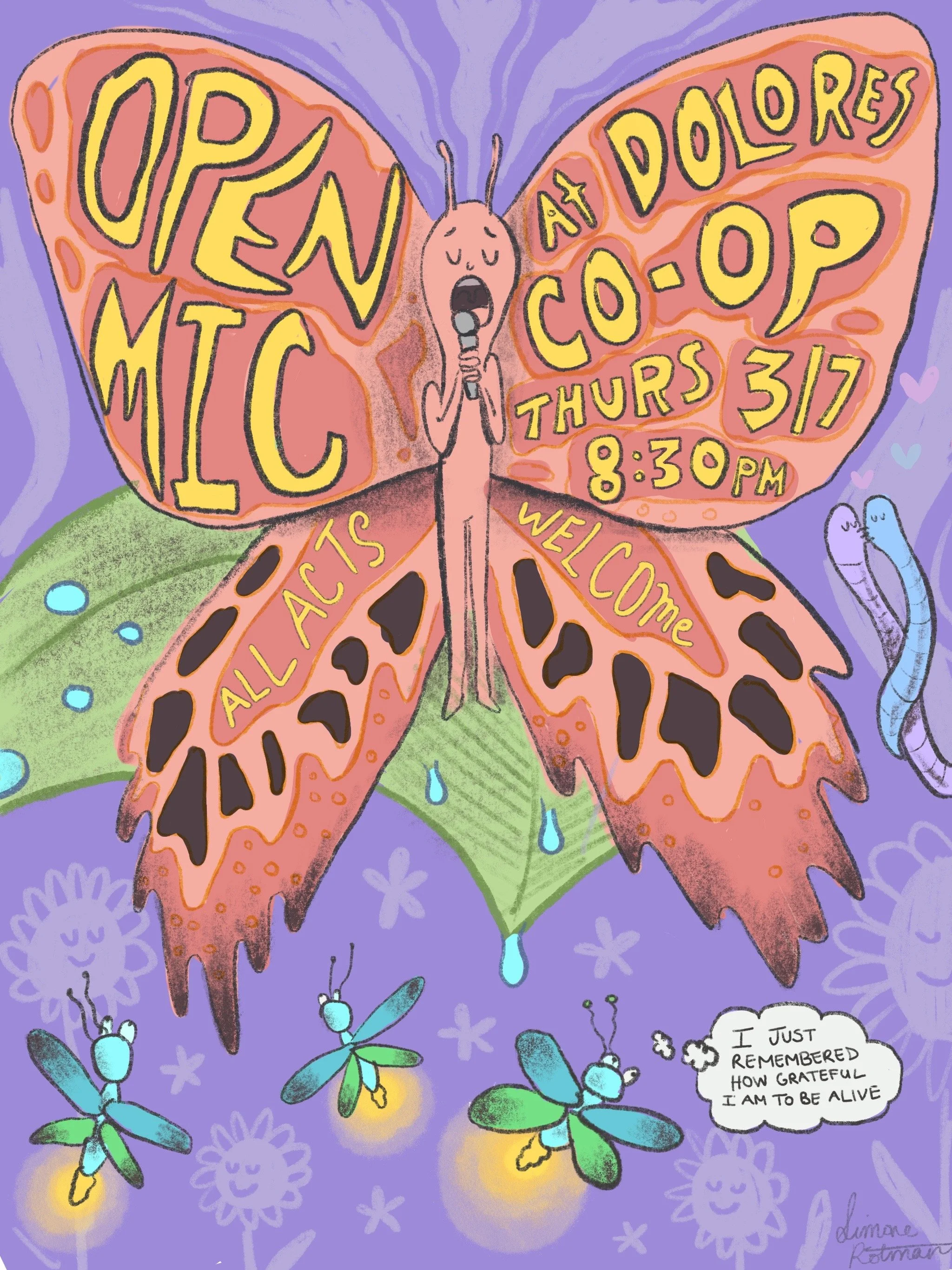 Open Mic Flyer for Dolores Co-Op