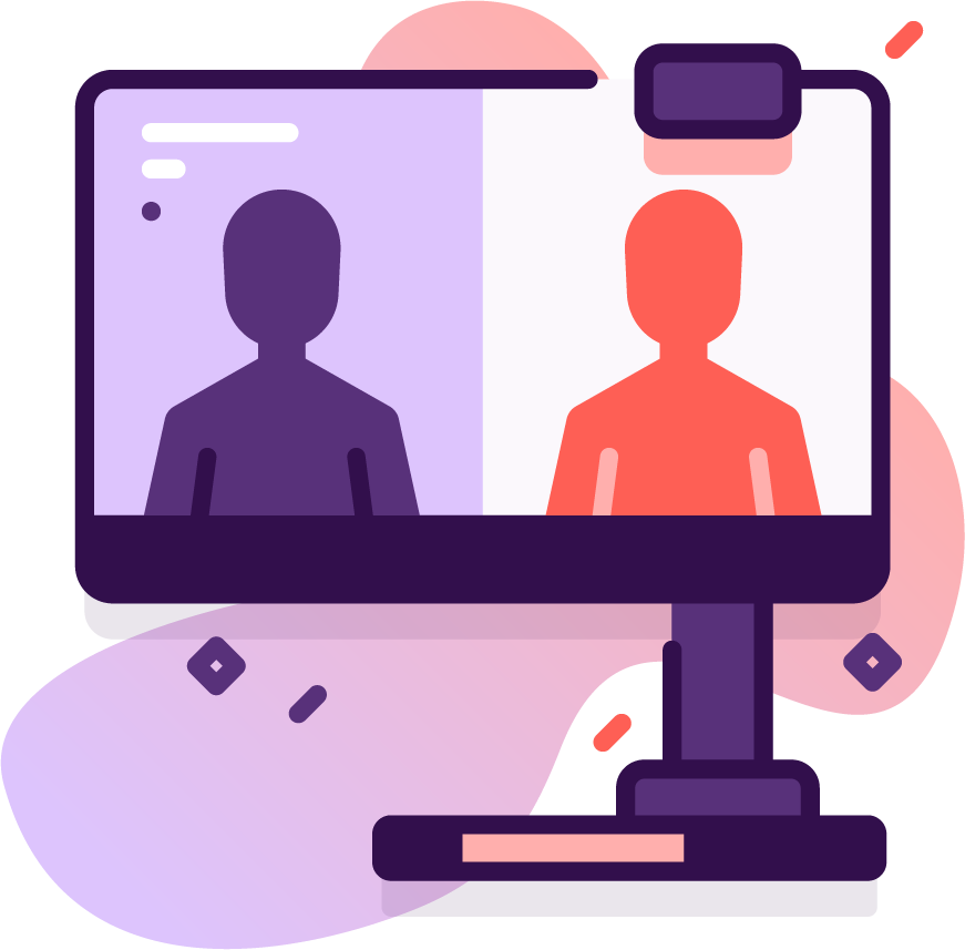 Illustration of a video call with two people, one on each side of the screen.