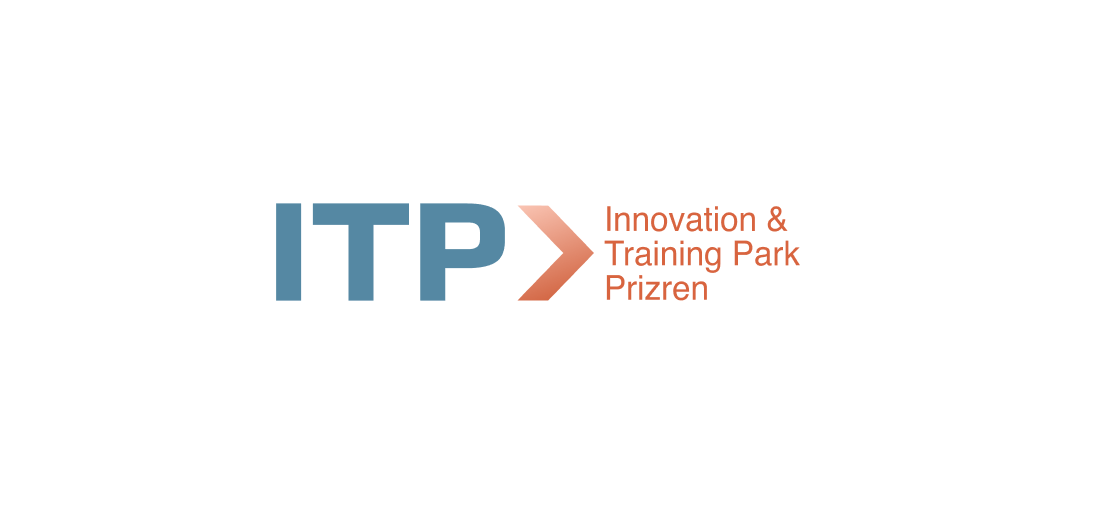 Logo for ITP, Innovation & Training Park Prizren, with large blue letters 'ITP' and a red arrow pointing right