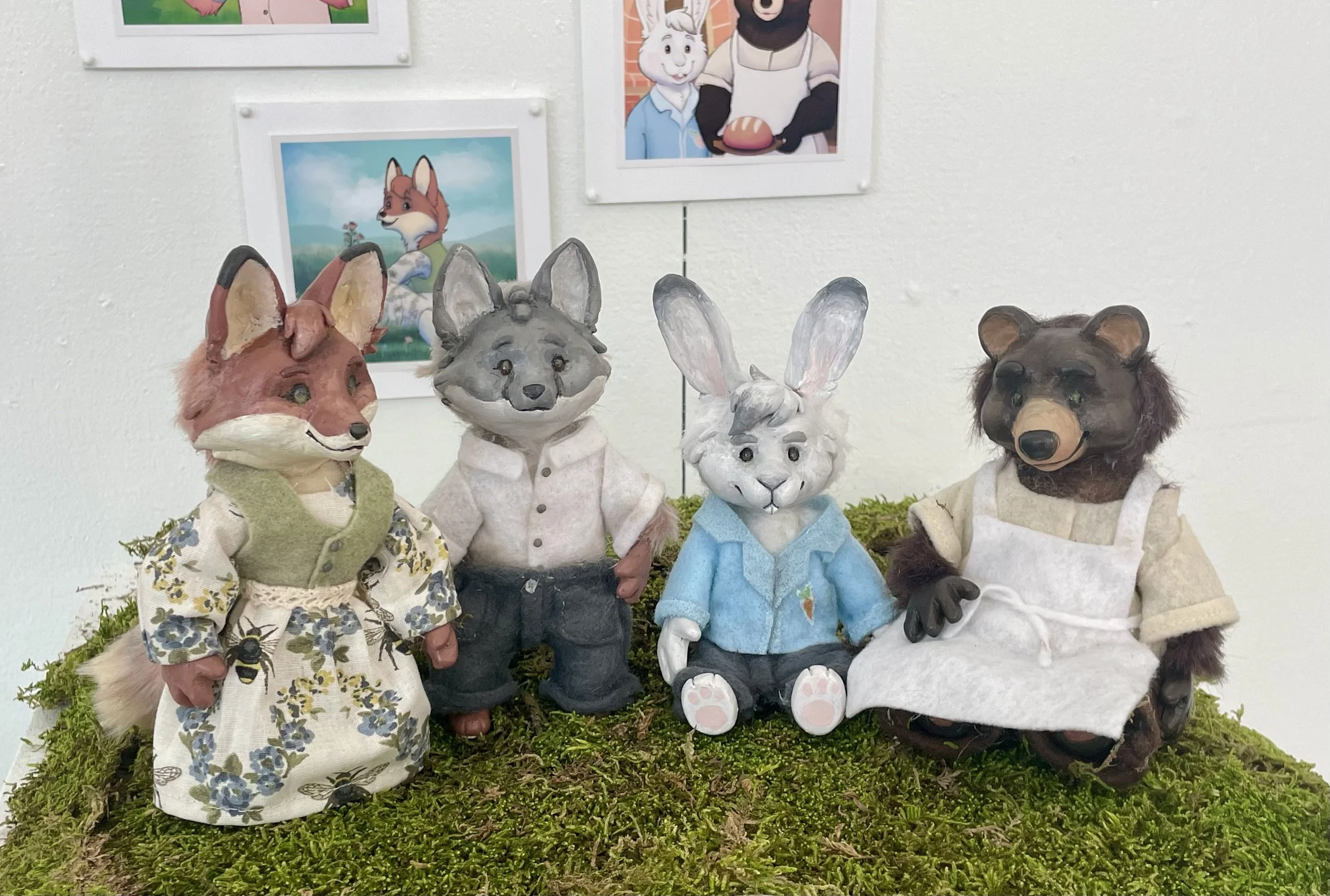 Woodland Friends - sculpey, wire, fabric, acrylic paint