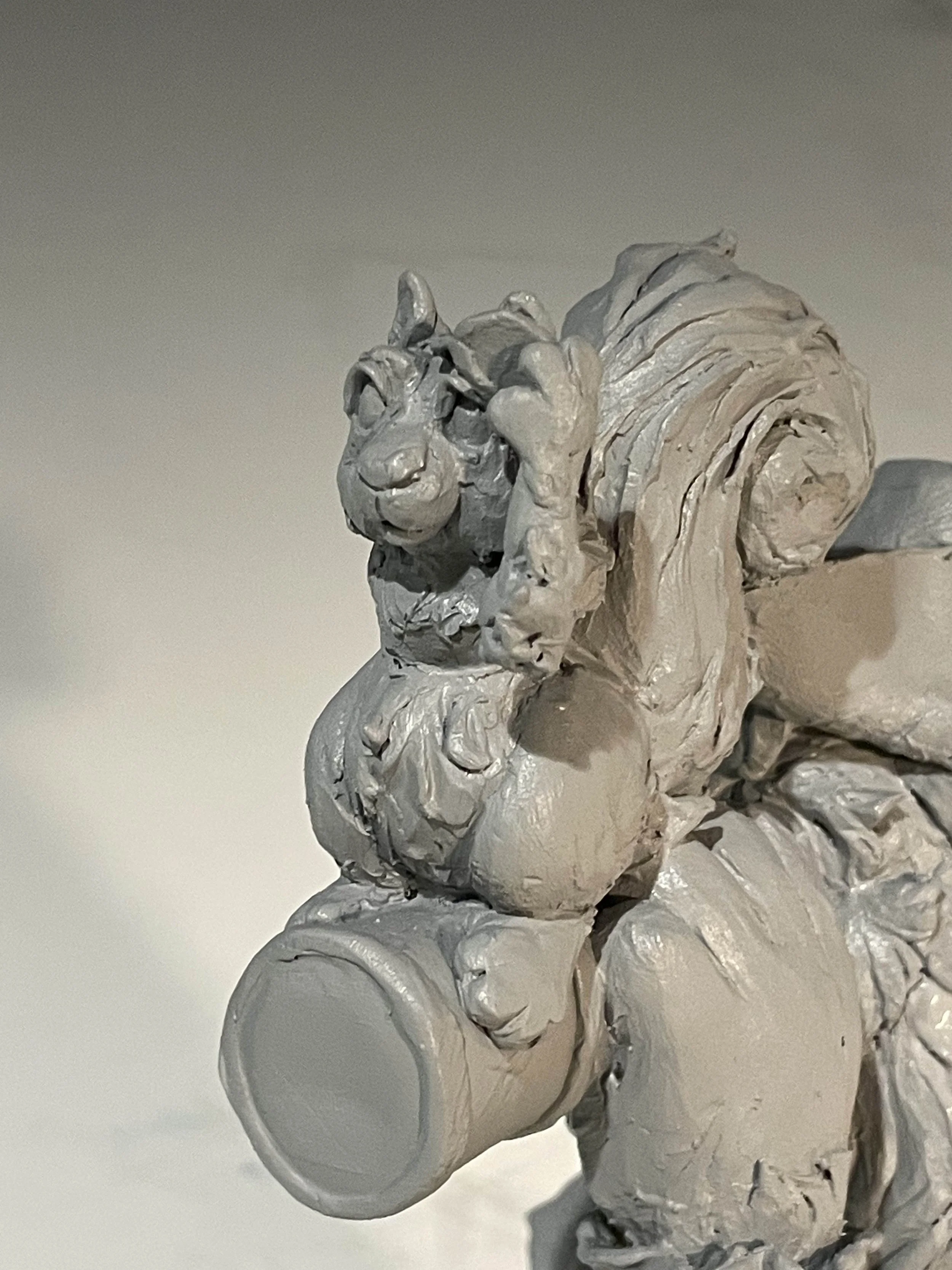 Goldbeard the Pirate Dog and Parrot - sculpey, gesso, wire