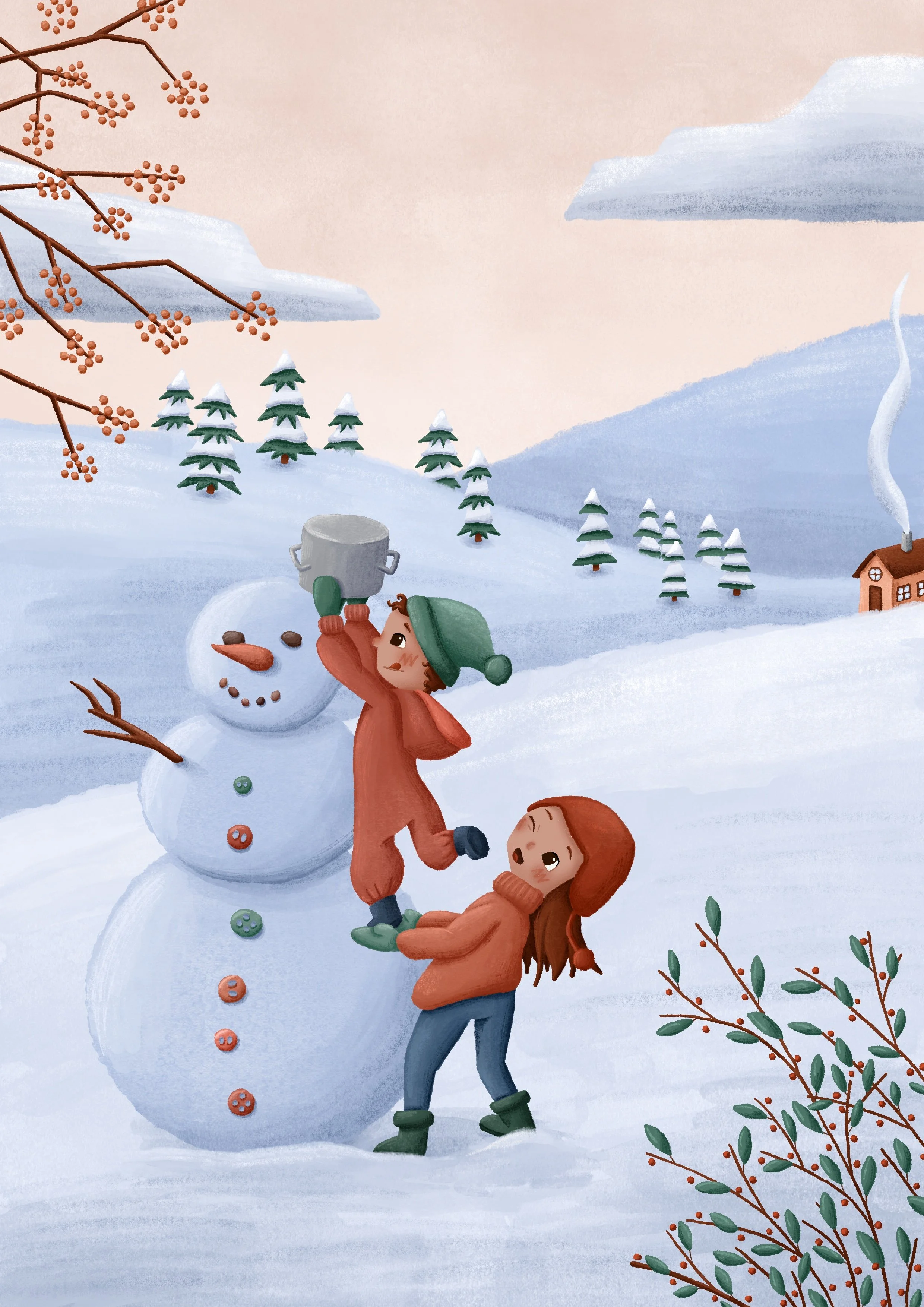 Children with their Snowman