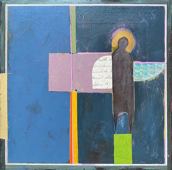 Wondering. 
Acrylic, found writing and graphite on board. 30 x 30cm