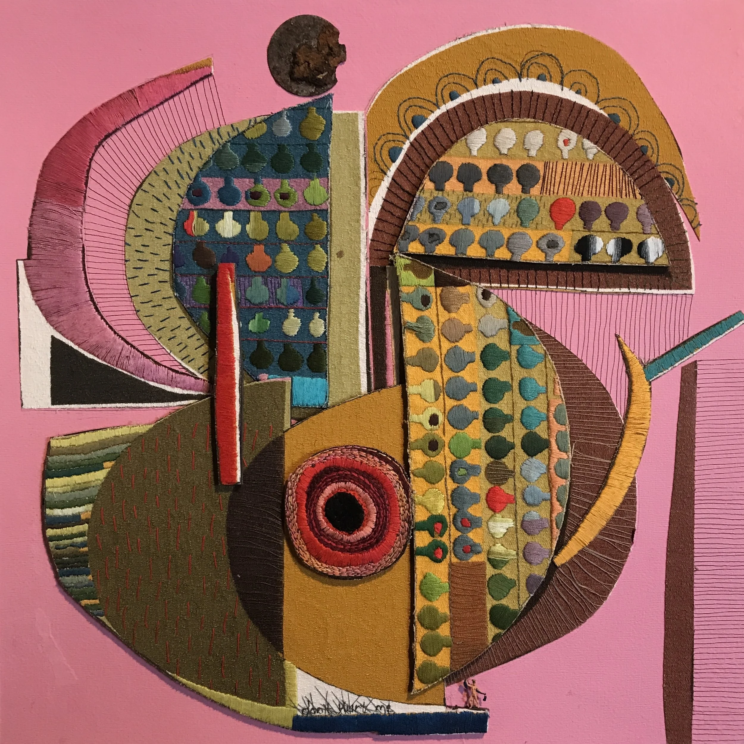 Don't hurt Me.
Embroidery, found objects mounted on paper. 50 x 50cm