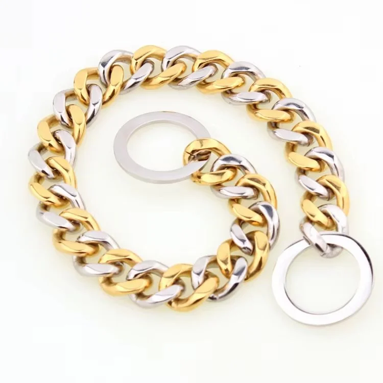 Gold & Silver Mixed Cuban Link Dog Collar-Slip Chain