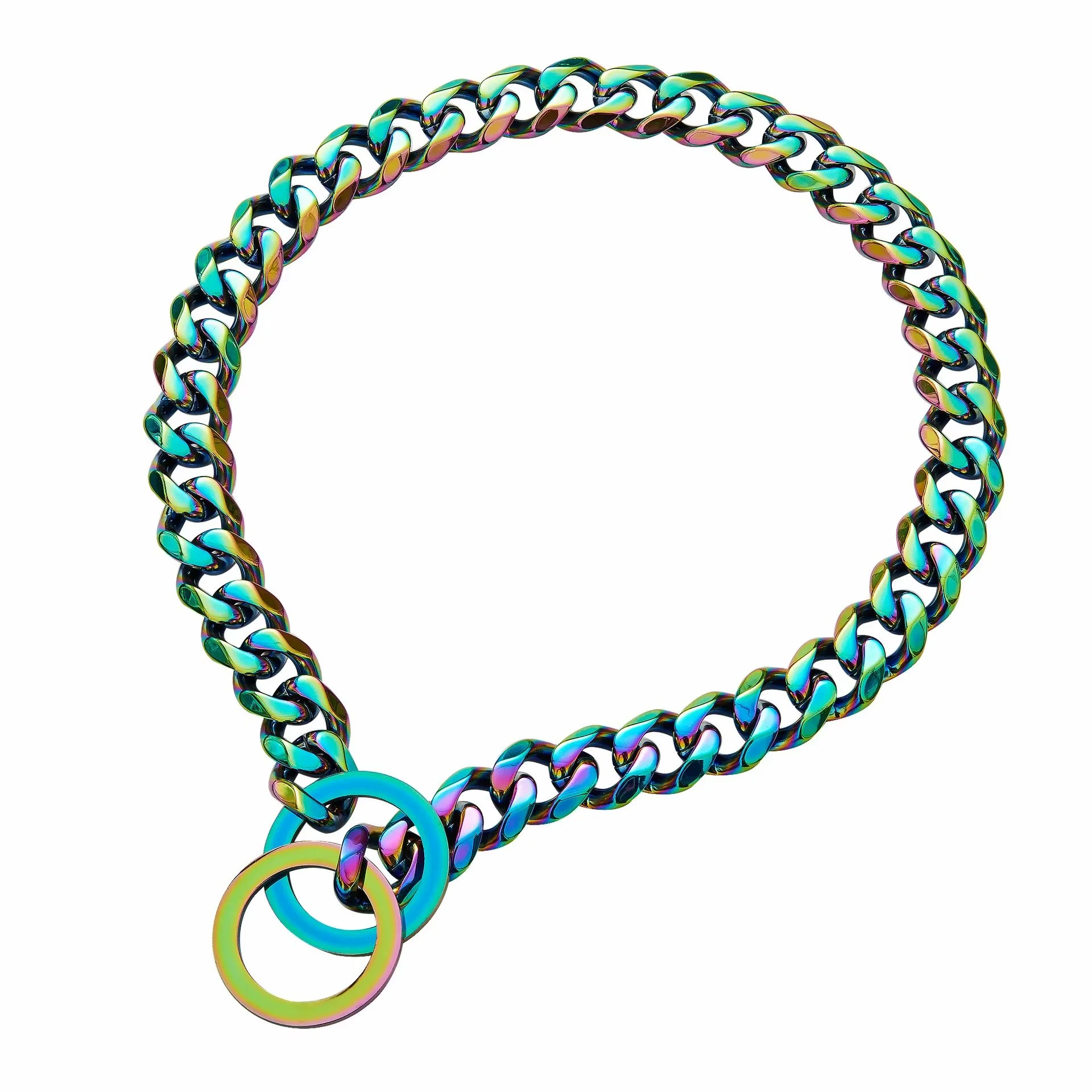 Iridescent  Cuban Link Dog Collar-Slip Chain