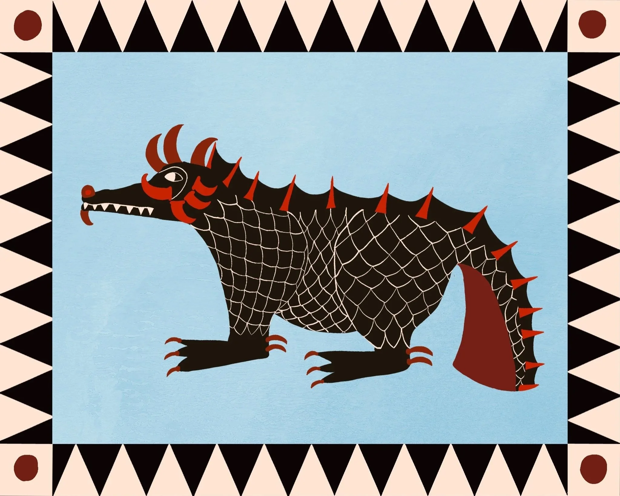 Afanc Welsh mythical beast in a folk art style