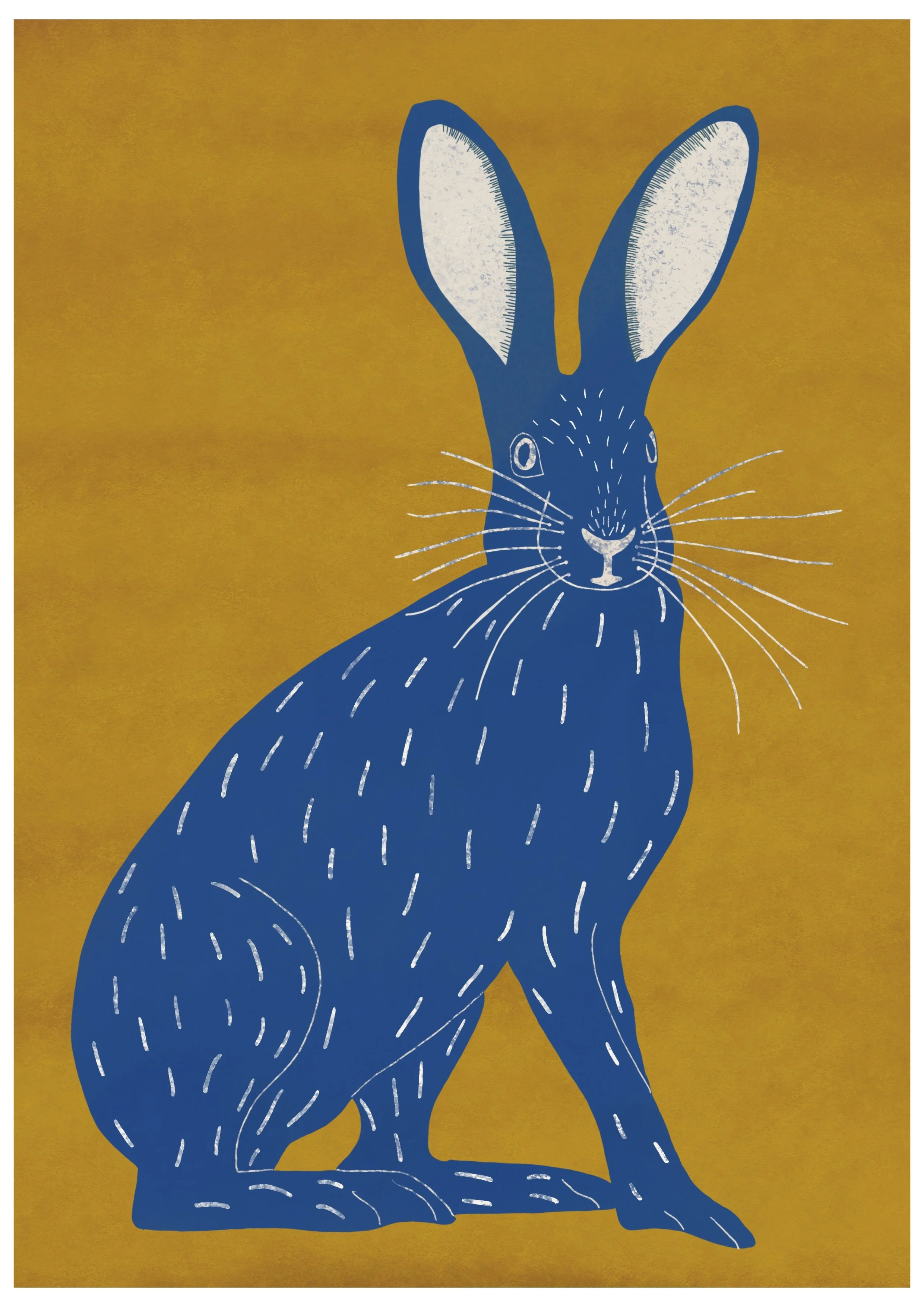 Graphic blue hare illustration