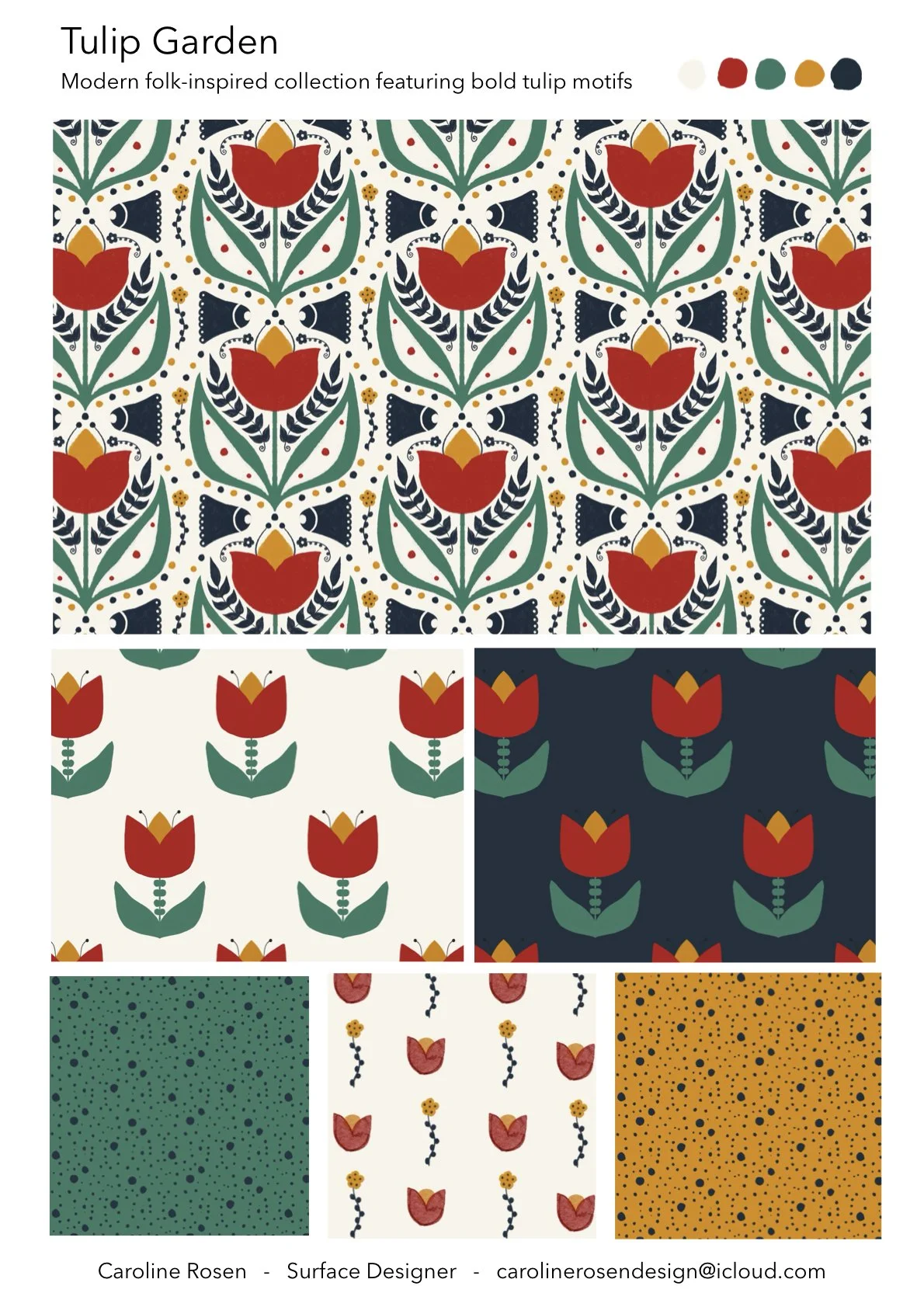 Tulip folk art repeat pattern collection