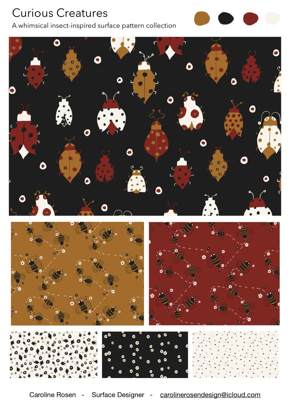 Folk art bugs and bees repeat pattern collection 