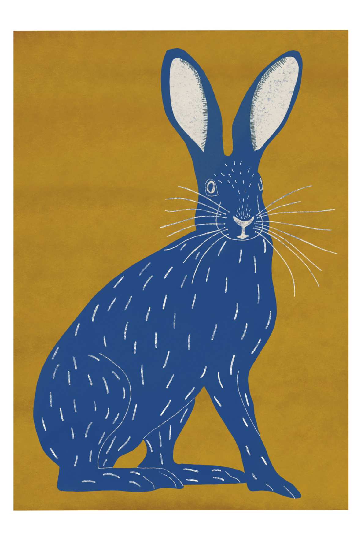 Blue Hare Folk Art Print