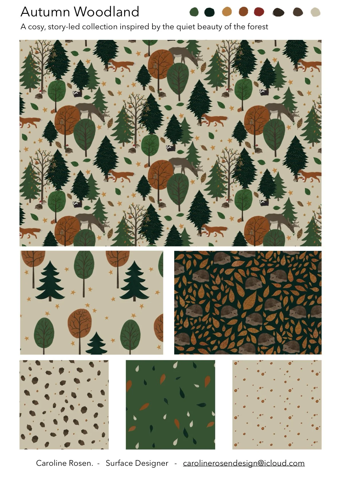 Woodland animals and trees repeat pattern collection 