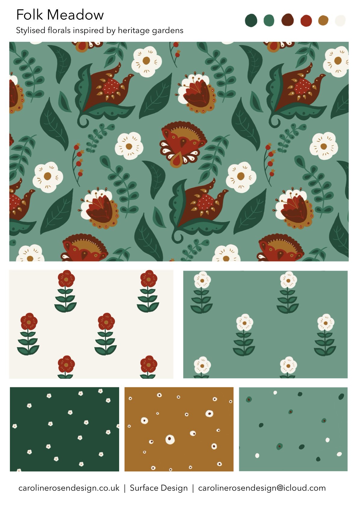 Folk meadow stylised flowers and heritage gardens