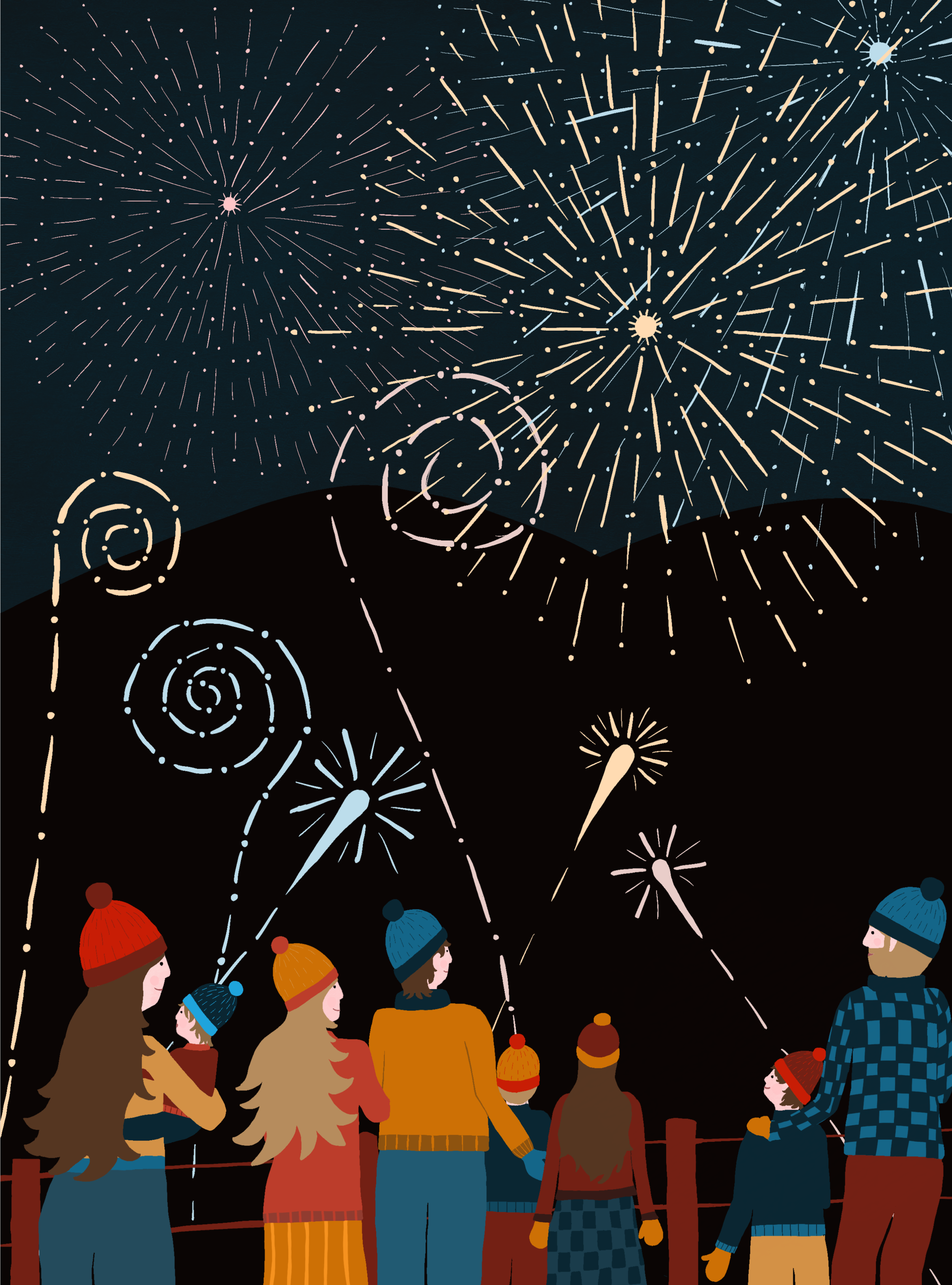 Fireworks Night with people stood watching the display 