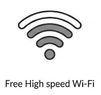 Wi-Fi signal icon with the text 'Free High speed Wi-Fi' beneath it.