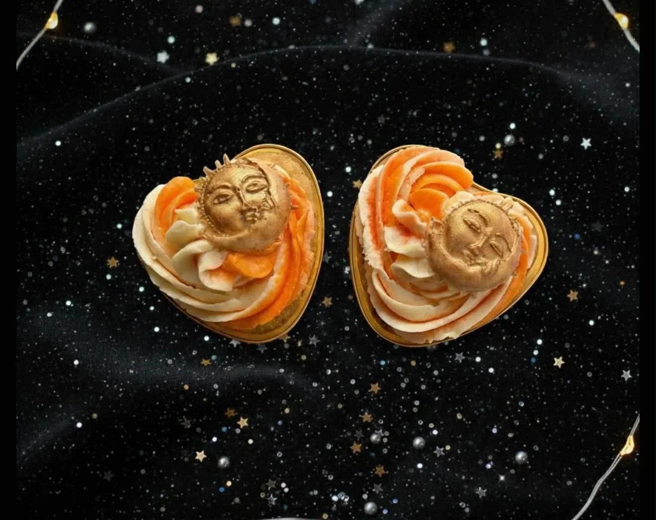 The Sun-Kissed Cupcakes 
Vanilla &amp; Orange 
*
*
Our signature celestial vanilla sponge is light and airy, delicately soaked in a zesty house-made orange syrup for a burst of sunshine in every crumb. Wrapped in a sunset swirl of vanilla buttercream