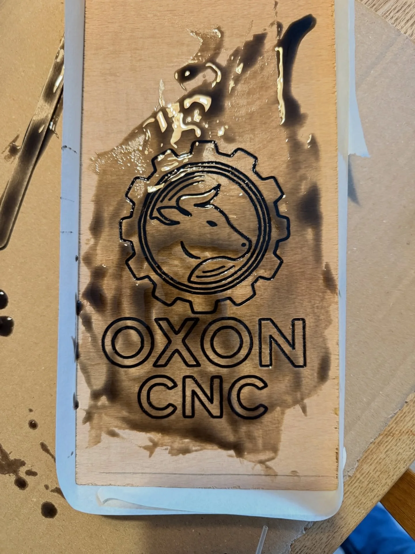 Epoxy resin infill on a CNC sign , stay tuned to see the results epoxy from @letsresin originally routed on the TTC3018 Pro by @twotrees3d.official .  #cncwork #cncengrave #cncmaker #woodworkingproject #woodworkingtools #woodworkingdaily #woodworkdes