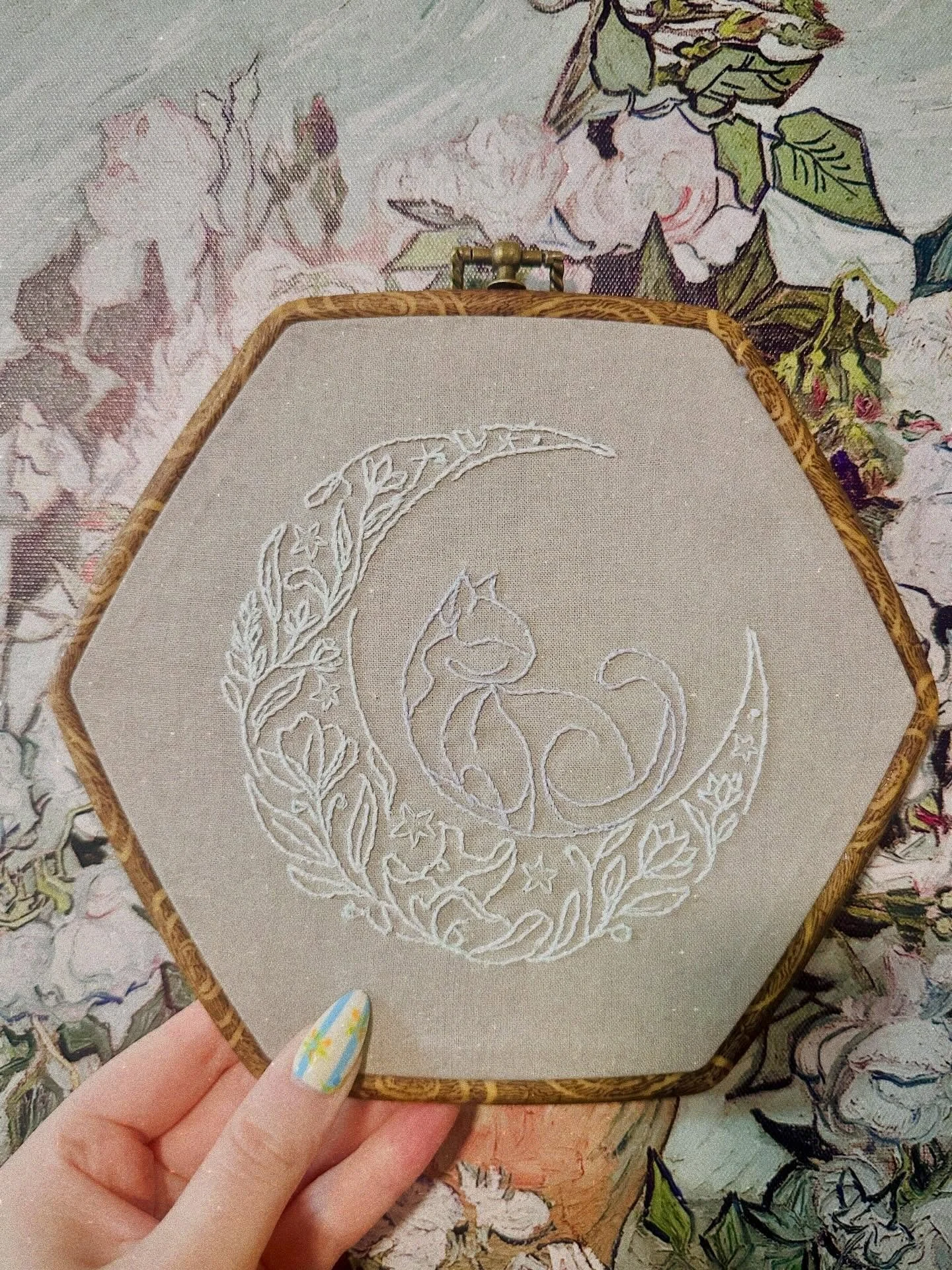 First design with my new metallic floss! Love how it catches the light ✨
.
.
.
.
#embroidery #hobbies #crafts #embroideryart #handmade