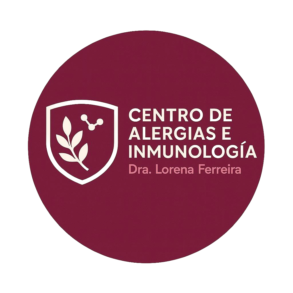 Logotipo del Centro de Alergias e Inmunología con nombre y la doctora Lorena Ferreira.