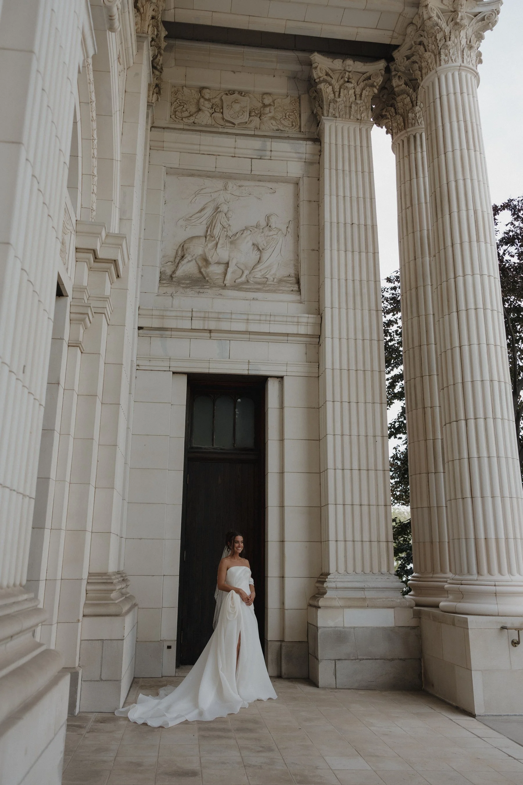 A solo bride portrait at the church where her ceremony took place