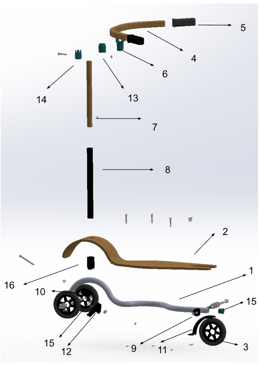 Designing for manufacture project. Taking apart a toy scooter, and minimising as many parts as possible for maximising efficiency. learned a lot about manufacturing processes, costings, and materials.