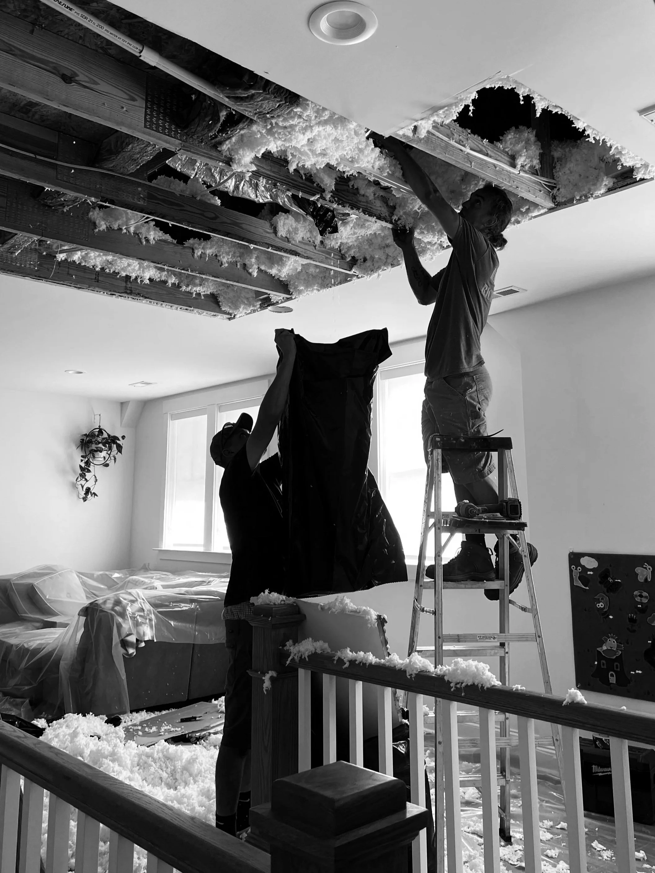 Crews clean after ceiling collapse in new home build