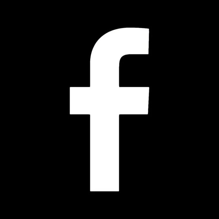 White Facebook logo on a black background.