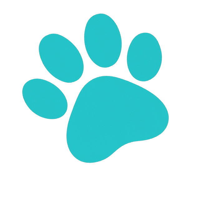A digital illustration of a blue animal paw print with four toes and a pad on a black background.