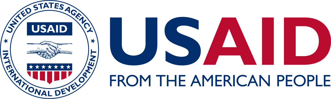 Logo of USAID featuring two hands shaking above a shield with stars and stripes, and the text "USAID FROM THE AMERICAN PEOPLE".
