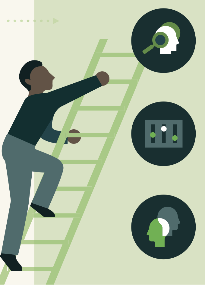 Person climbing a ladder from learning to comprehension