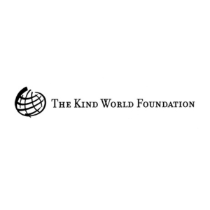 Logo of The Kind World Foundation featuring a globe icon and centered text