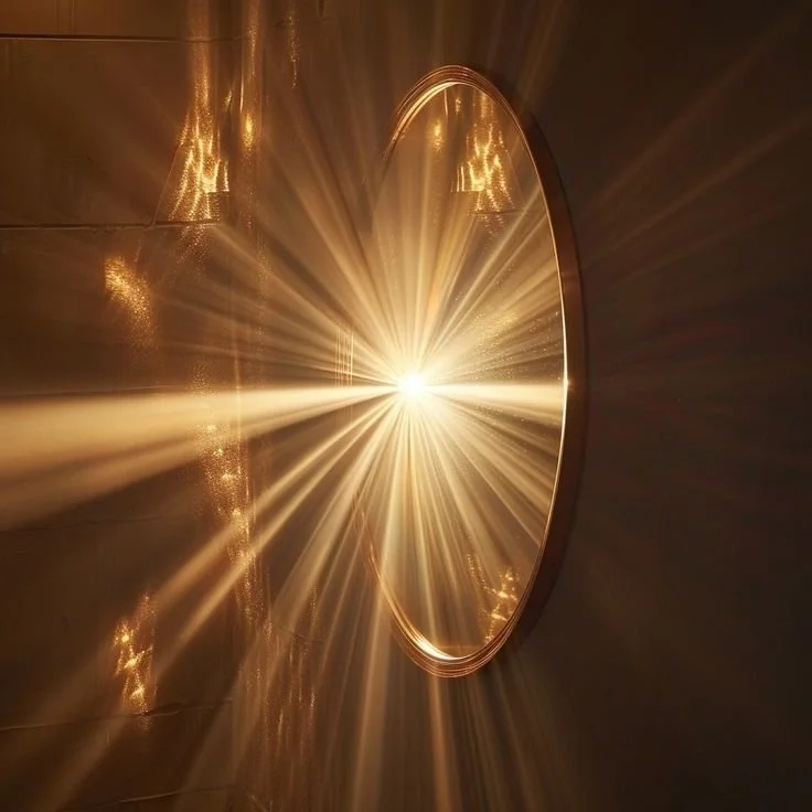 Mirror with light reflecting off it