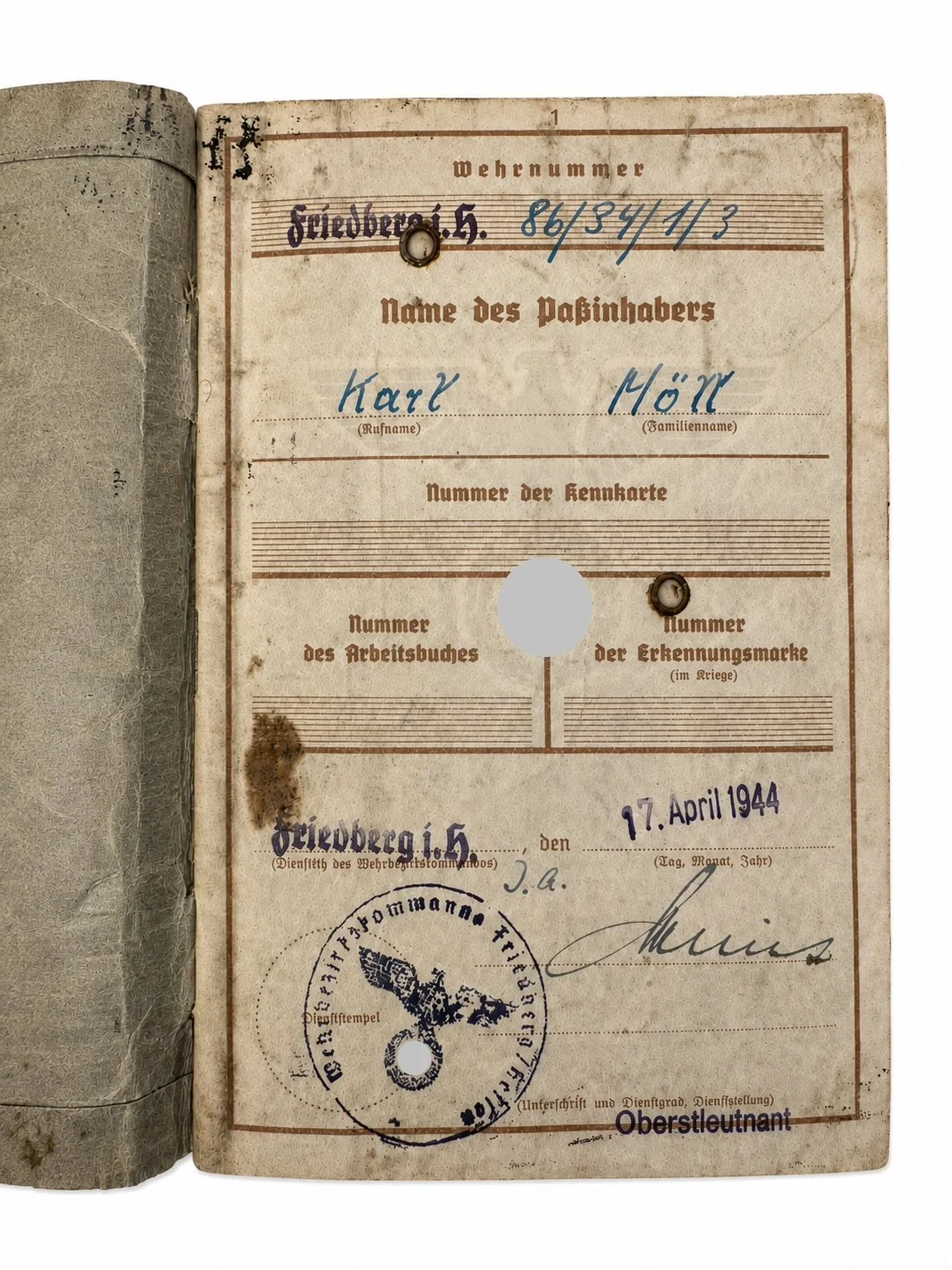 Wehrpass Landsturm 2, Wehrmacht