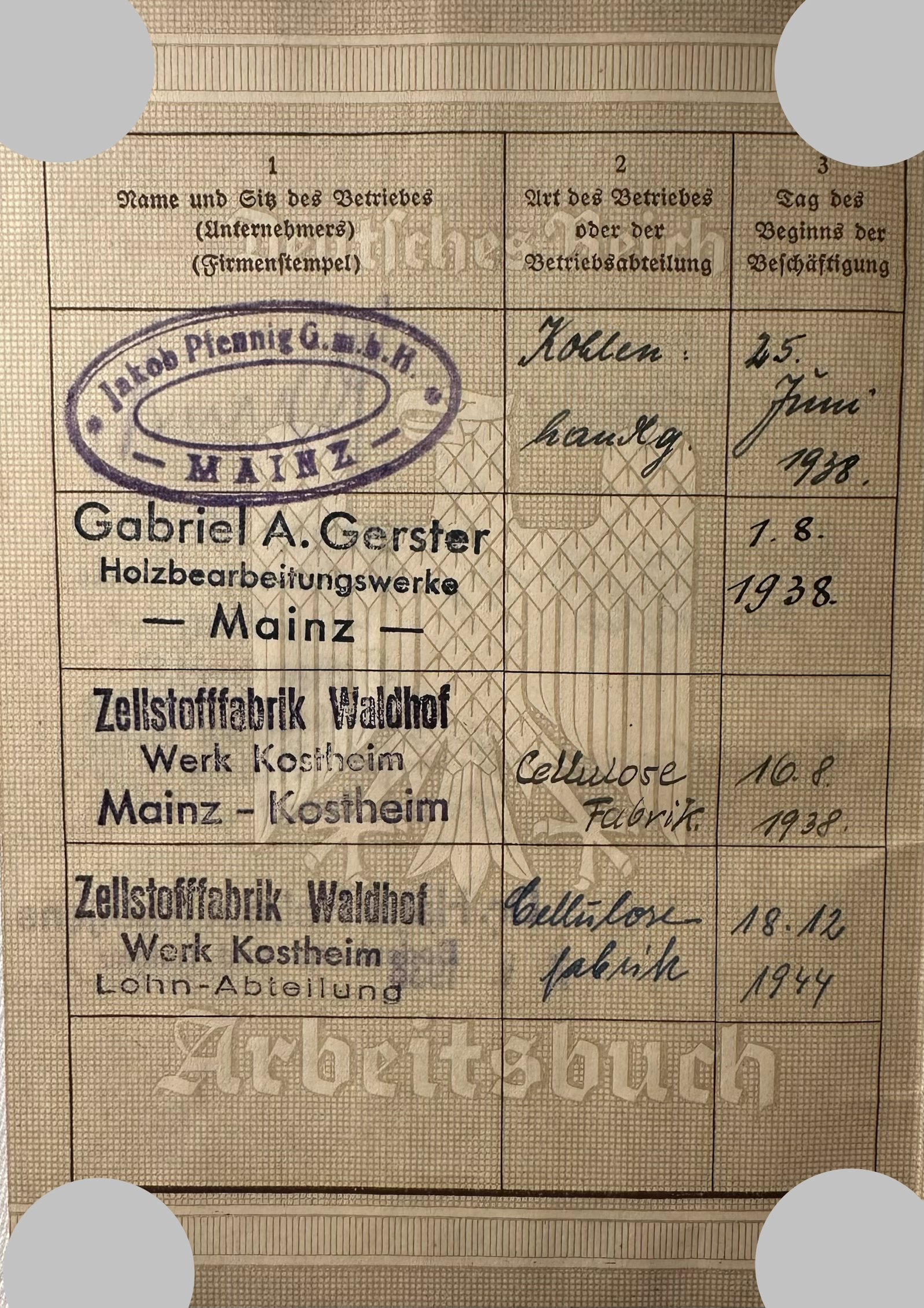 Arbeitsbuch viele Einträge
